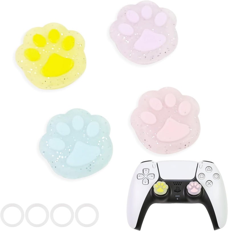 FlyingMage Glitter Cat Paw Switch 2 Joycon Thumb Grips Caps, 4 PCS Cute Kawaii 3D Silicone Analog Thumbstick Button Cover for PS5/PS4, Xbox Series X/S, Xbox One, Switch PRO Controller Joystick Caps - Image 1